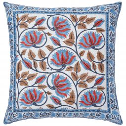 Suman-Nargis Reversible Pillow Cover - Coral/Blue/Camel
